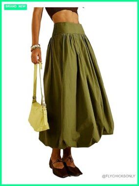Y2k Bubble Maxi Skirt Casual Elastic Low Waist Flowy A Line Long Ruffle Skirt